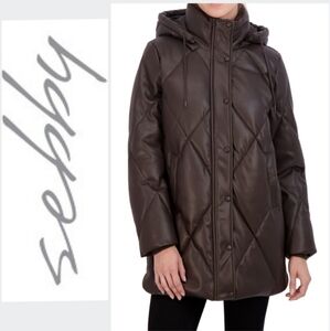 Sebby Faux Leather Quilted Puffer Coat Jacket